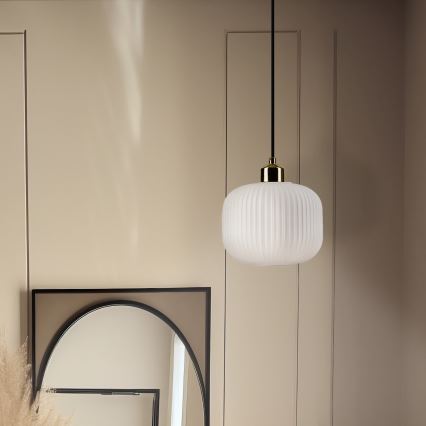 Κρεμαστό φωτιστικό οροφής HARMA 1xE27/15W/230V διάμετρος 20 cm λευκό/χρυσό