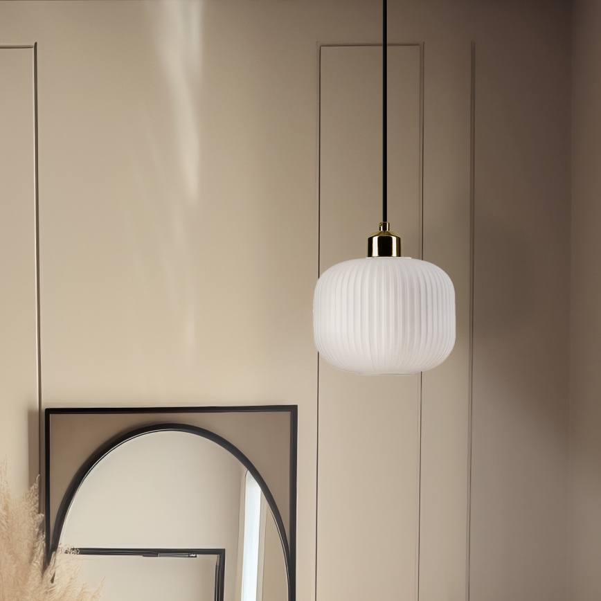 Κρεμαστό φωτιστικό οροφής HARMA 1xE27/15W/230V διάμετρος 20 cm λευκό/χρυσό