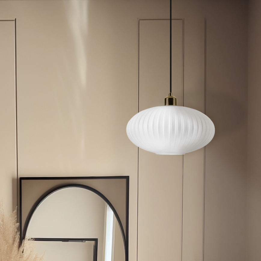 Κρεμαστό φωτιστικό οροφής HARMA 1xE27/15W/230V διάμετρος 30 cm λευκό/χρυσό