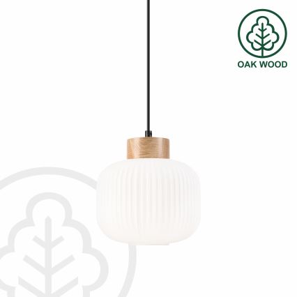 Κρεμαστό φωτιστικό οροφής HARMONY 1xE27/15W/230V διάμετρος 20 cm λευκό/δρυς