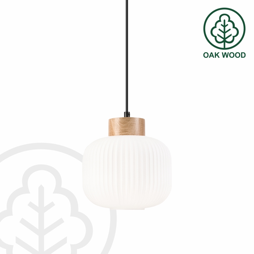 Κρεμαστό φωτιστικό οροφής HARMONY 1xE27/15W/230V διάμετρος 20 cm λευκό/δρυς