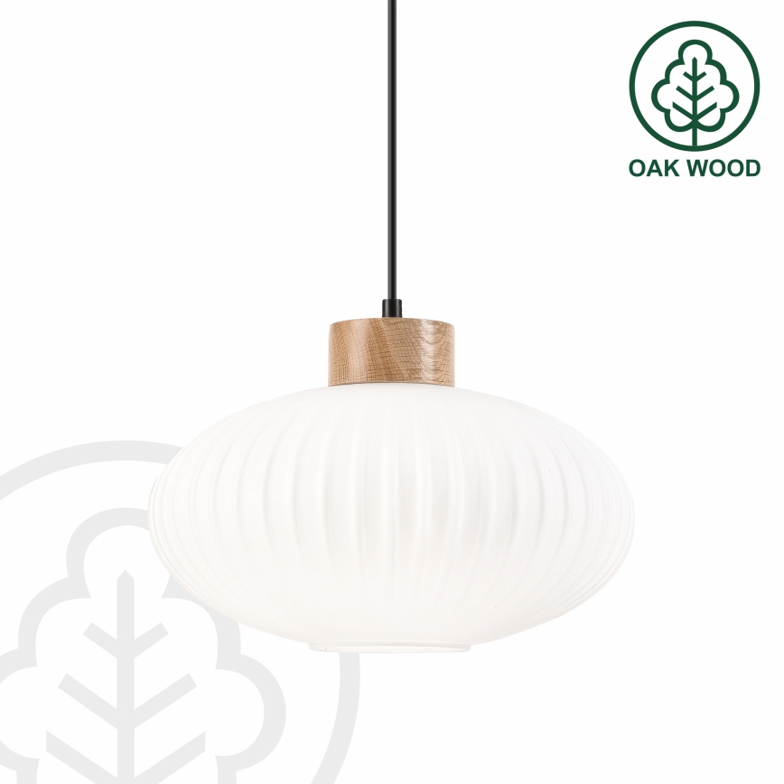 Κρεμαστό φωτιστικό οροφής HARMONY 1xE27/15W/230V διάμετρος 30 cm λευκό/δρυς