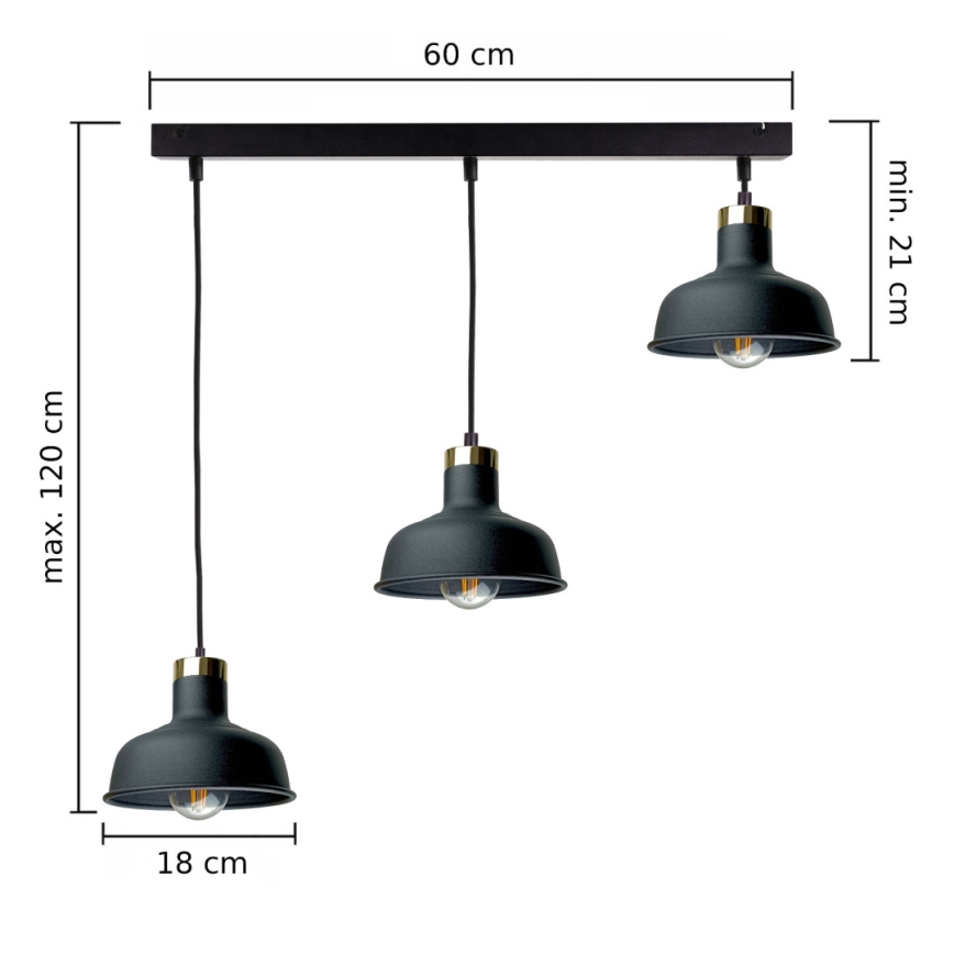 Κρεμαστό φωτιστικό οροφής HEBE 3xE27/60W/230V μαύρο