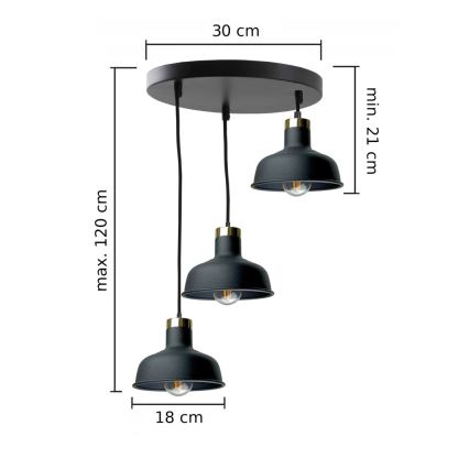 Κρεμαστό φωτιστικό οροφής HEBE 3xE27/60W/230V μαύρο