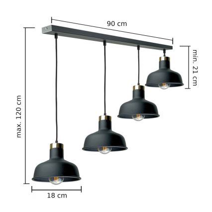 Κρεμαστό φωτιστικό οροφής HEBE 4xE27/60W/230V μαύρο