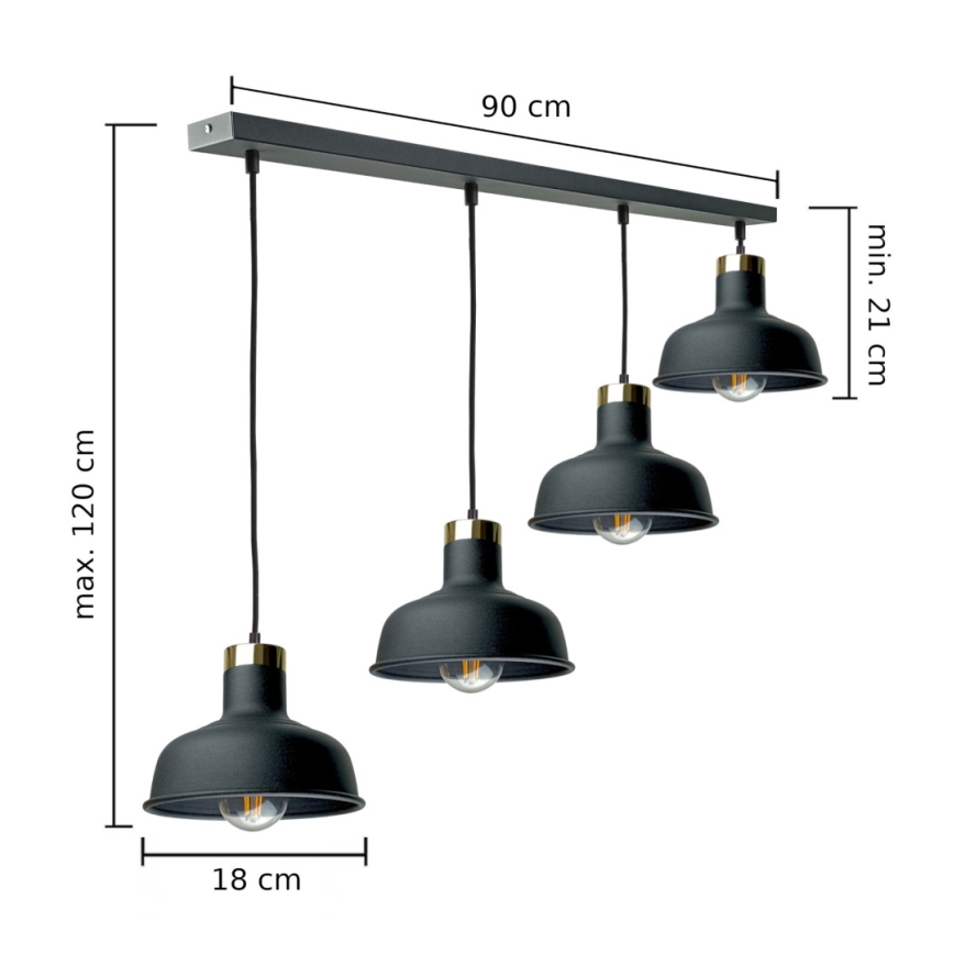 Κρεμαστό φωτιστικό οροφής HEBE 4xE27/60W/230V μαύρο