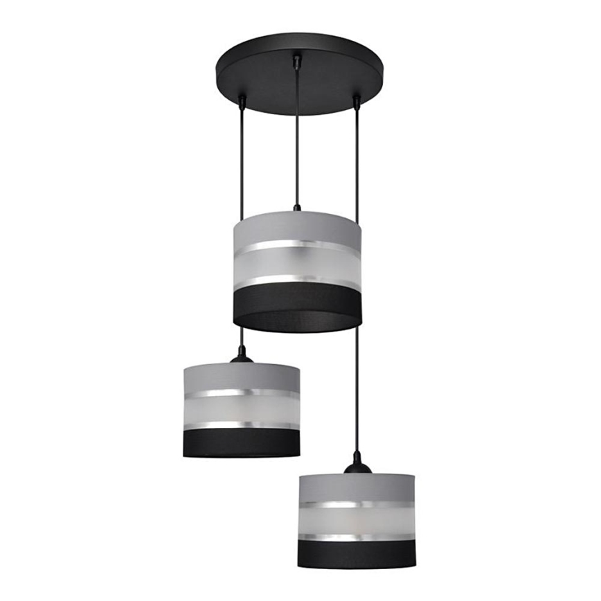 Κρεμαστό φωτιστικό οροφής HELEN 3xE27/15W/230V μαύρο/γκρι/ασημί