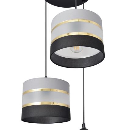 Κρεμαστό φωτιστικό οροφής HELEN 3xE27/15W/230V μαύρο/γκρι/χρυσό