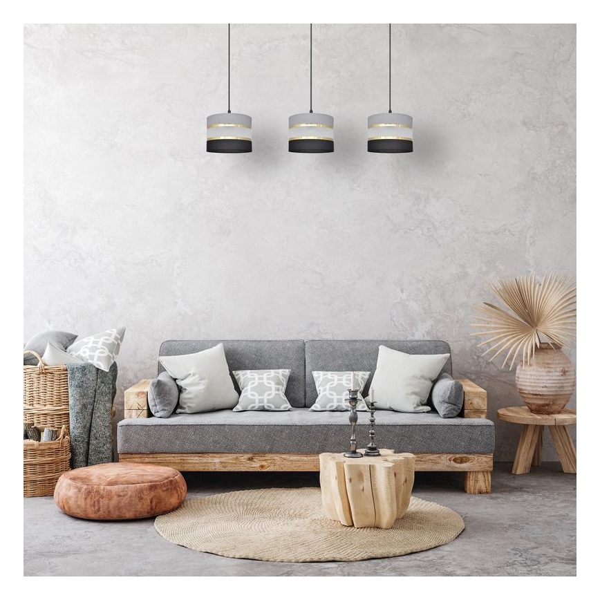 Κρεμαστό φωτιστικό οροφής HELEN 3xE27/15W/230V μαύρο/γκρι/χρυσό