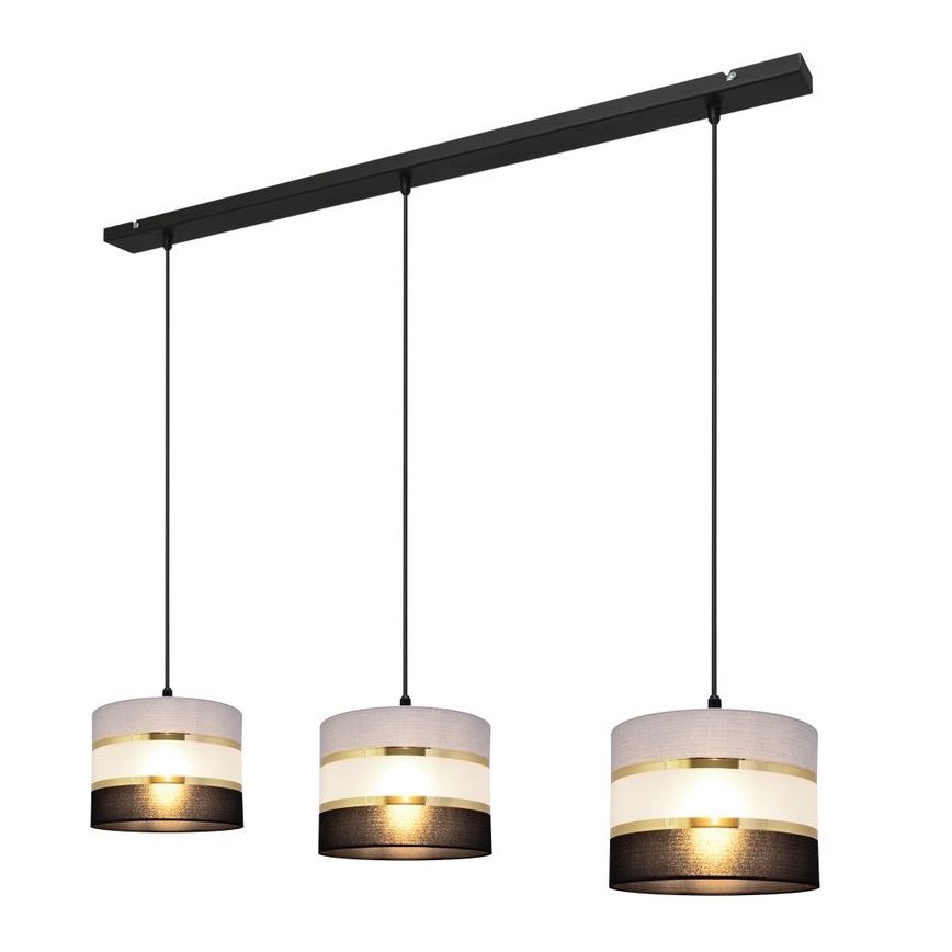 Κρεμαστό φωτιστικό οροφής HELEN 3xE27/15W/230V μαύρο/γκρι/χρυσό