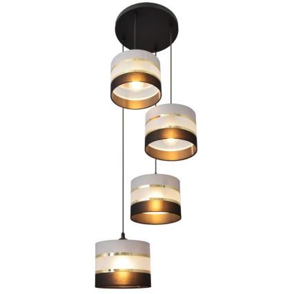 Κρεμαστό φωτιστικό οροφής HELEN 4xE27/15W/230V μαύρο/γκρι/χρυσό