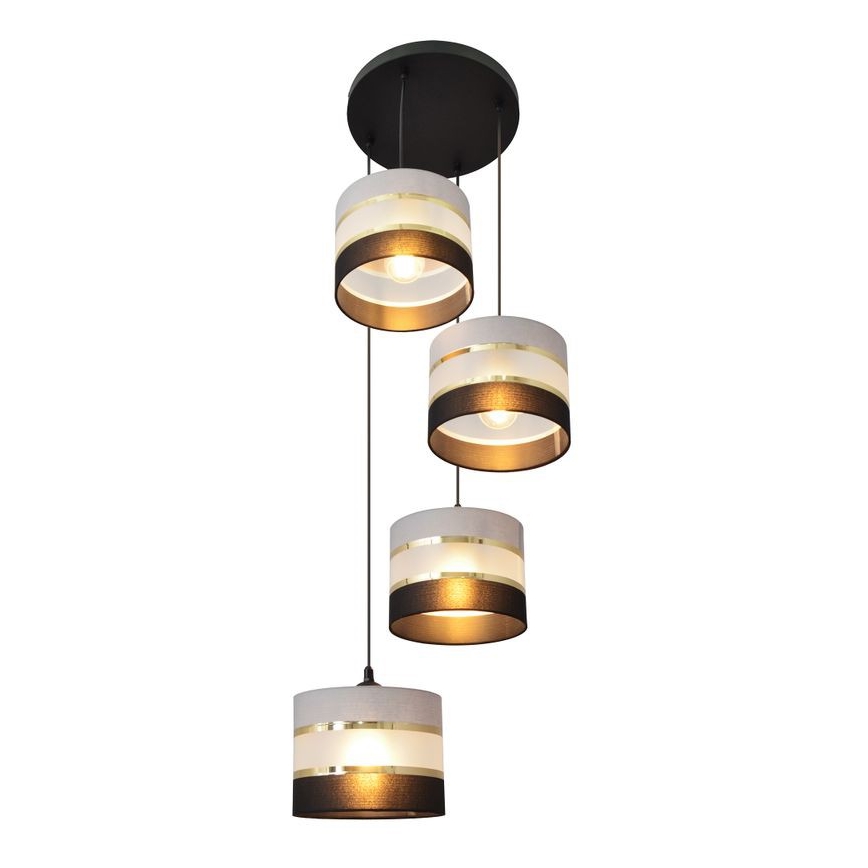 Κρεμαστό φωτιστικό οροφής HELEN 4xE27/15W/230V μαύρο/γκρι/χρυσό
