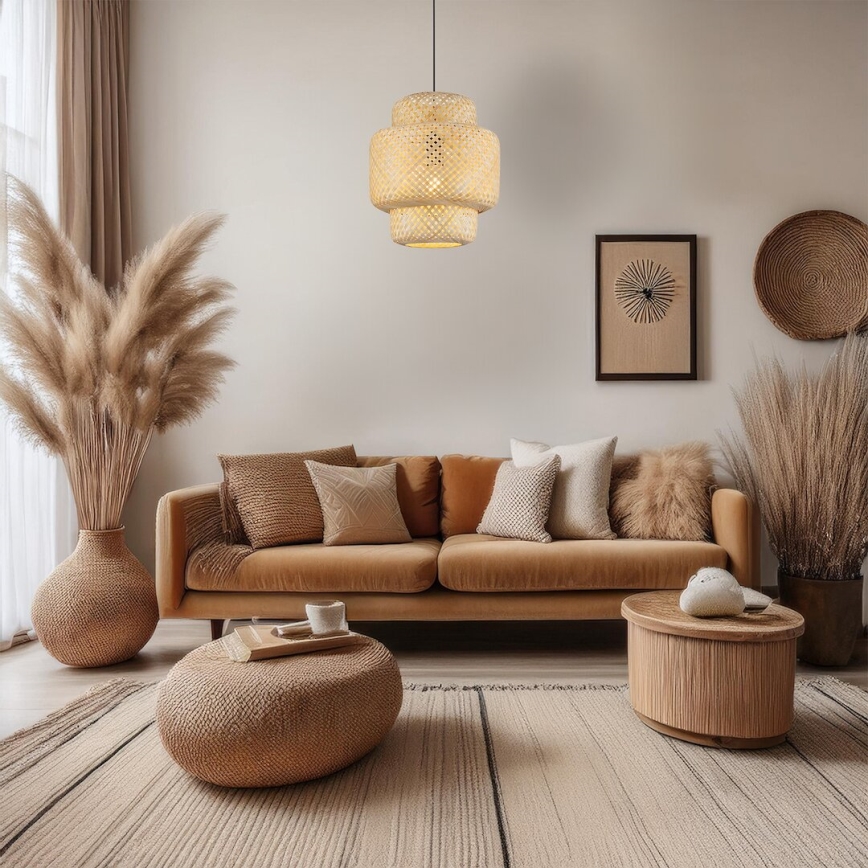 Κρεμαστό φωτιστικό οροφής HESTIA 1xE27/60W/230V διάμετρος 30 cm μπαμπού