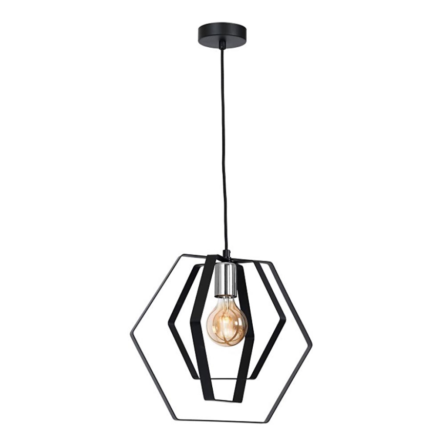 Κρεμαστό φωτιστικό οροφής HEXAGON 1xE27/60W/230V μαύρο/γυαλιστερό χρώμιο