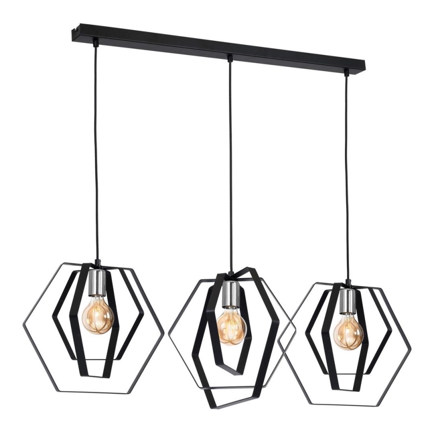 Κρεμαστό φωτιστικό οροφής HEXAGON 3xE27/60W/230V μαύρο/γυαλιστερό χρώμιο