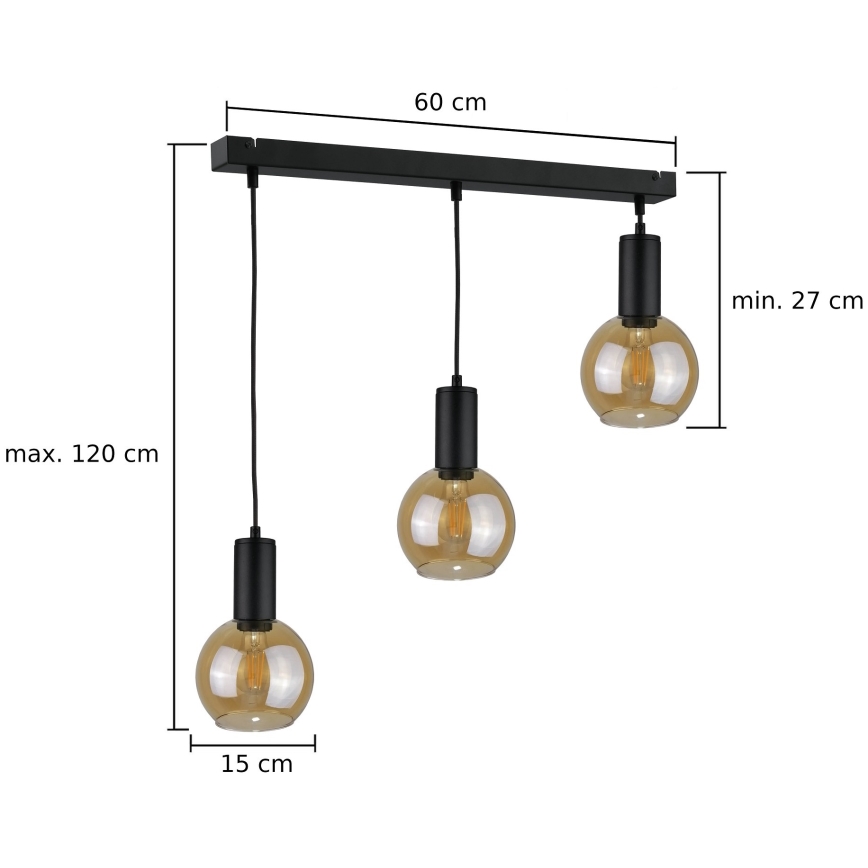 Κρεμαστό φωτιστικό οροφής JANTAR BLACK 3xE27/60W/230V