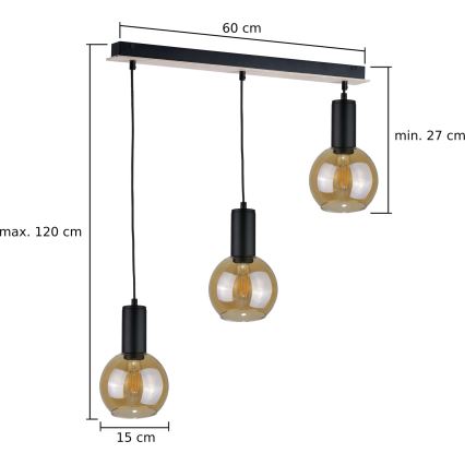 Κρεμαστό φωτιστικό οροφής JANTAR WOOD 3xE27/60W/230V