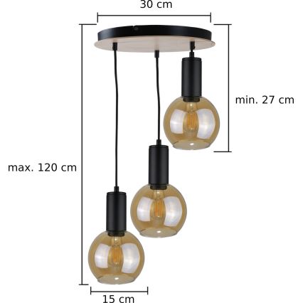 Κρεμαστό φωτιστικό οροφής JANTAR WOOD 3xE27/60W/230V διάμετρος 30 cm