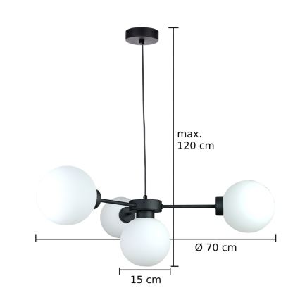 Κρεμαστό φωτιστικό οροφής KALIOPE 4xE14/50W/230V μαύρο/λευκό