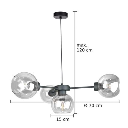Κρεμαστό φωτιστικό οροφής KALIOPE 4xE27/60W/230V μαύρο/διαφανές