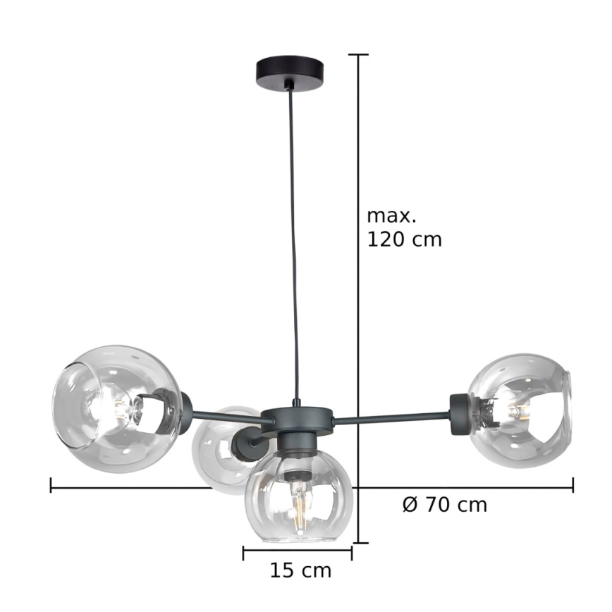 Κρεμαστό φωτιστικό οροφής KALIOPE 4xE27/60W/230V μαύρο/διαφανές