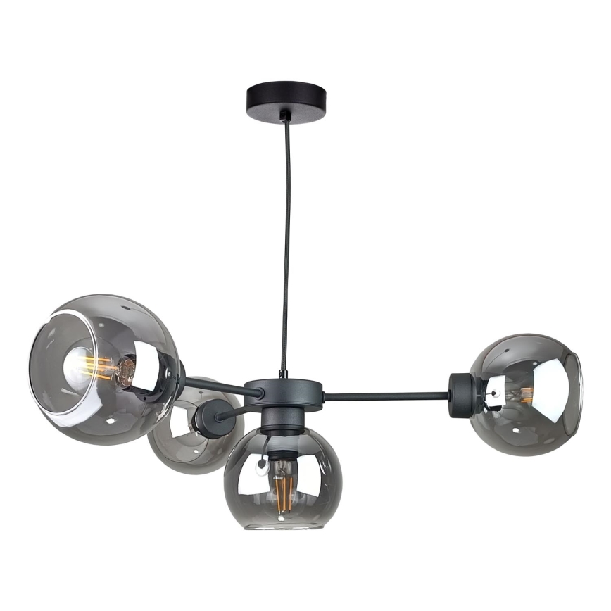 Κρεμαστό φωτιστικό οροφής KALIOPE 4xE27/60W/230V μαύρο/φιμέ μαύρο