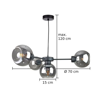 Κρεμαστό φωτιστικό οροφής KALIOPE 4xE27/60W/230V μαύρο/φιμέ μαύρο