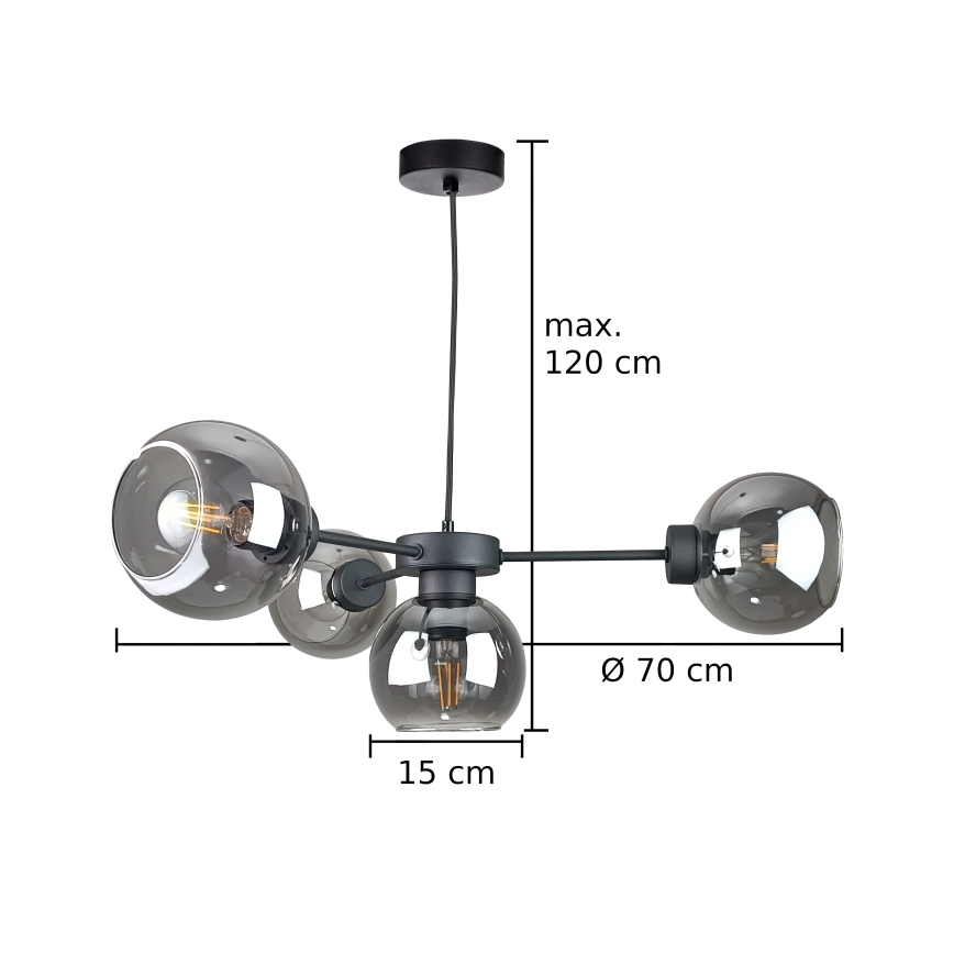 Κρεμαστό φωτιστικό οροφής KALIOPE 4xE27/60W/230V μαύρο/φιμέ μαύρο