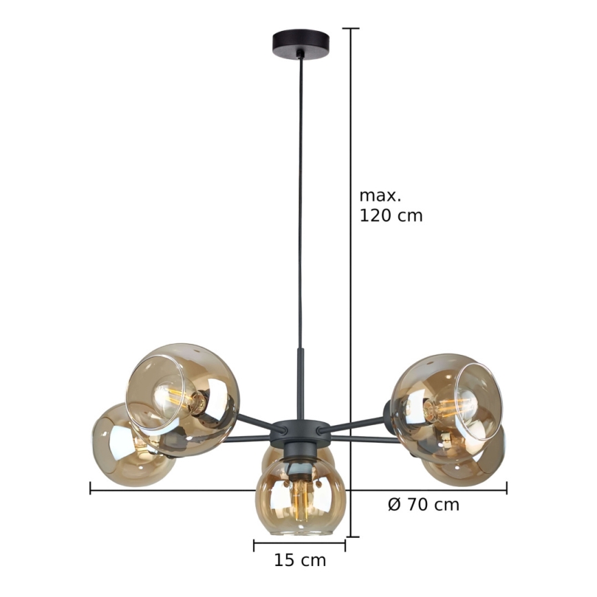 Κρεμαστό φωτιστικό οροφής KALIOPE 6xE27/60W/230V μαύρο/φιμέ μπεζ