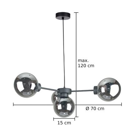 Κρεμαστό φωτιστικό οροφής KALIOPE II 4xE14/50W/230V μαύρο/φιμέ μαύρο