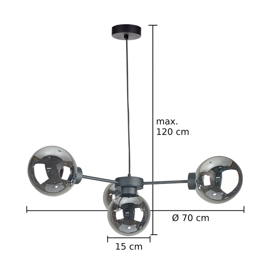 Κρεμαστό φωτιστικό οροφής KALIOPE II 4xE14/50W/230V μαύρο/φιμέ μαύρο