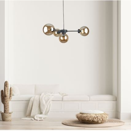 Κρεμαστό φωτιστικό οροφής KALIOPE II 4xE14/50W/230V μαύρο/φιμέ μπεζ