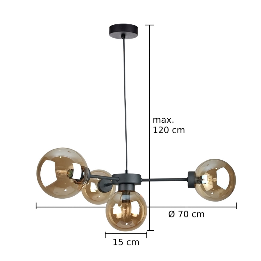 Κρεμαστό φωτιστικό οροφής KALIOPE II 4xE14/50W/230V μαύρο/φιμέ μπεζ