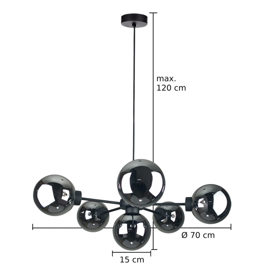 Κρεμαστό φωτιστικό οροφής KALIOPE II 6xE14/50W/230V μαύρο/φιμέ μαύρο