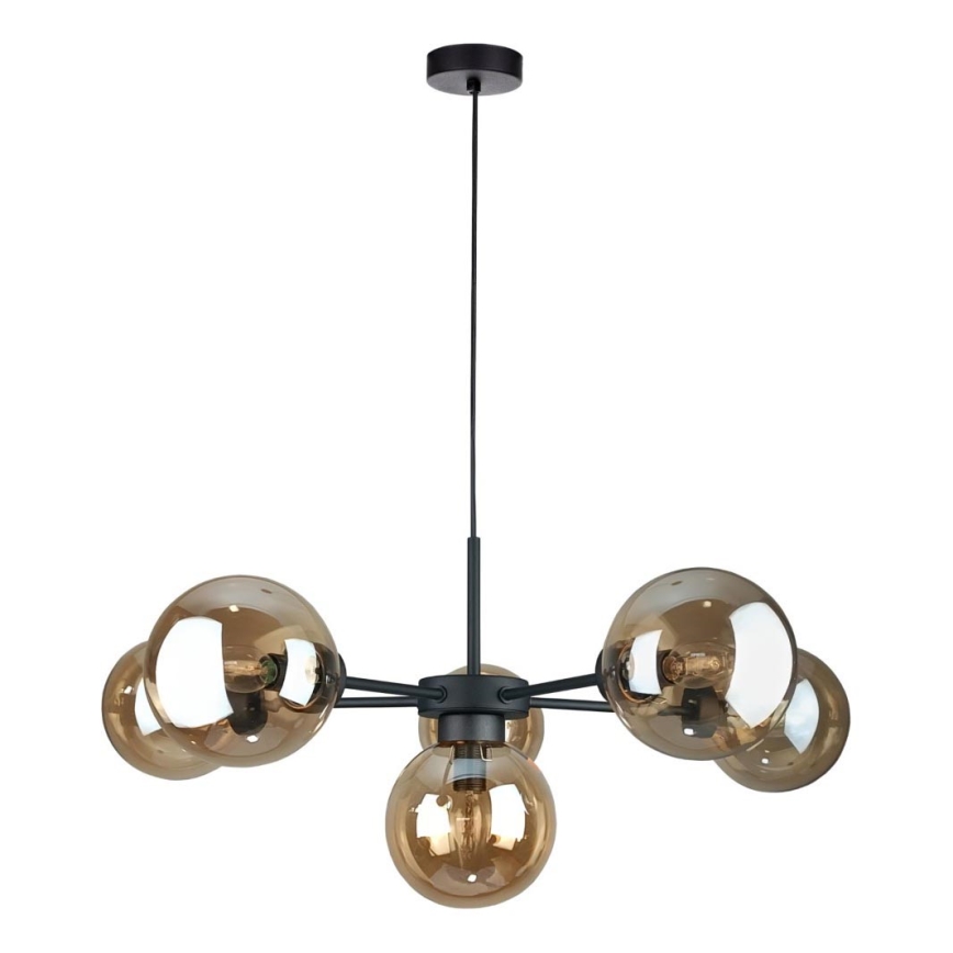 Κρεμαστό φωτιστικό οροφής KALIOPE II 6xE14/50W/230V μαύρο/φιμέ μπεζ