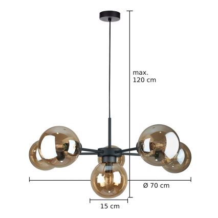 Κρεμαστό φωτιστικό οροφής KALIOPE II 6xE14/50W/230V μαύρο/φιμέ μπεζ