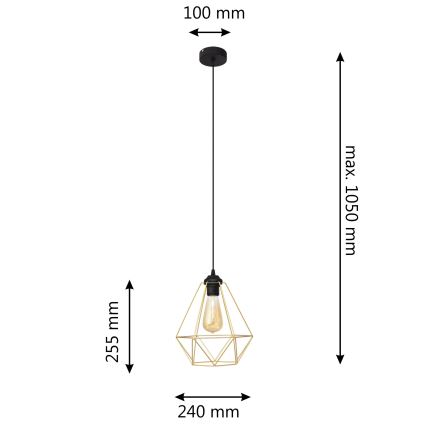 Κρεμαστό φωτιστικό οροφής KARO 1xE27/15W/230V χρυσαφί/μαύρο