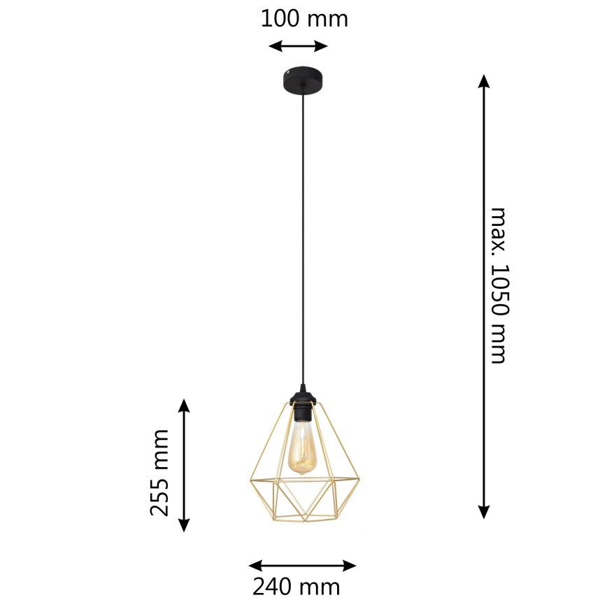 Κρεμαστό φωτιστικό οροφής KARO 1xE27/15W/230V χρυσαφί/μαύρο