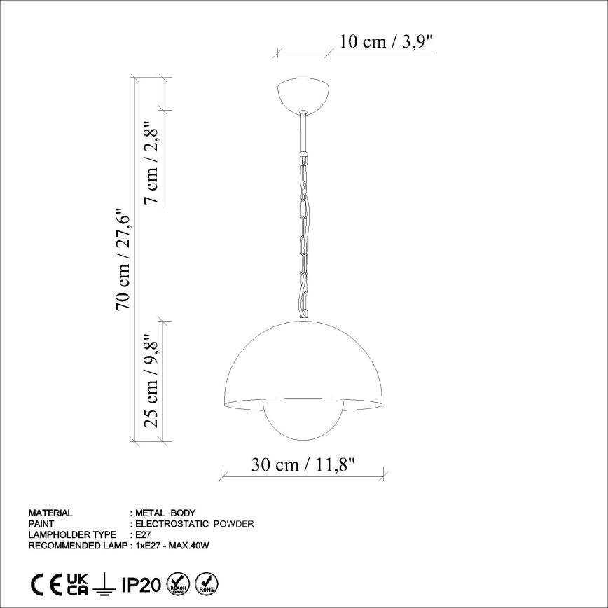 Κρεμαστό φωτιστικό οροφής KURE 1xE27/40W/230V πορτοκαλί