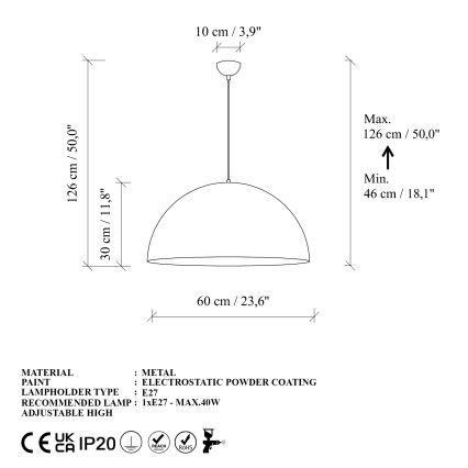 Κρεμαστό φωτιστικό οροφής KURE 1xE27/40W/230V χρυσό