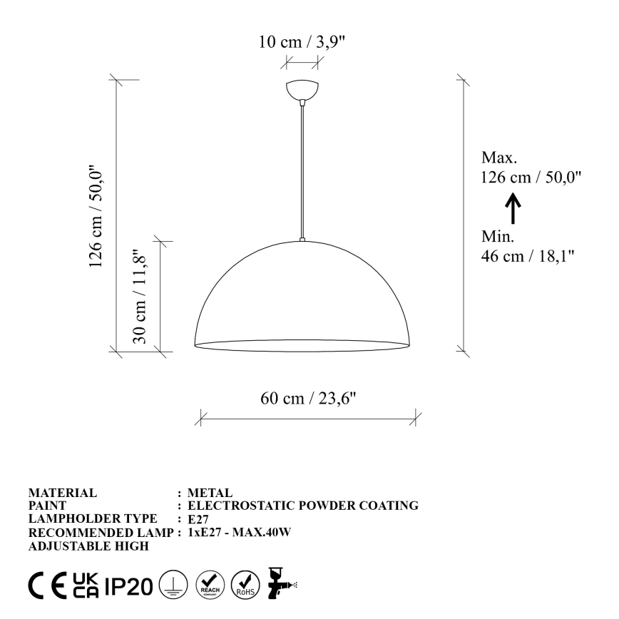 Κρεμαστό φωτιστικό οροφής KURE 1xE27/40W/230V χρυσό