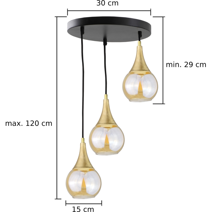 Κρεμαστό φωτιστικό οροφής LACRIMA HONEY 3xE27/60W/230V διάμετρος 30 cm