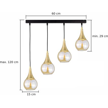 Κρεμαστό φωτιστικό οροφής  LACRIMA HONEY 4xE27/60W/230V