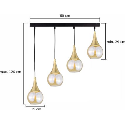 Κρεμαστό φωτιστικό οροφής  LACRIMA HONEY 4xE27/60W/230V