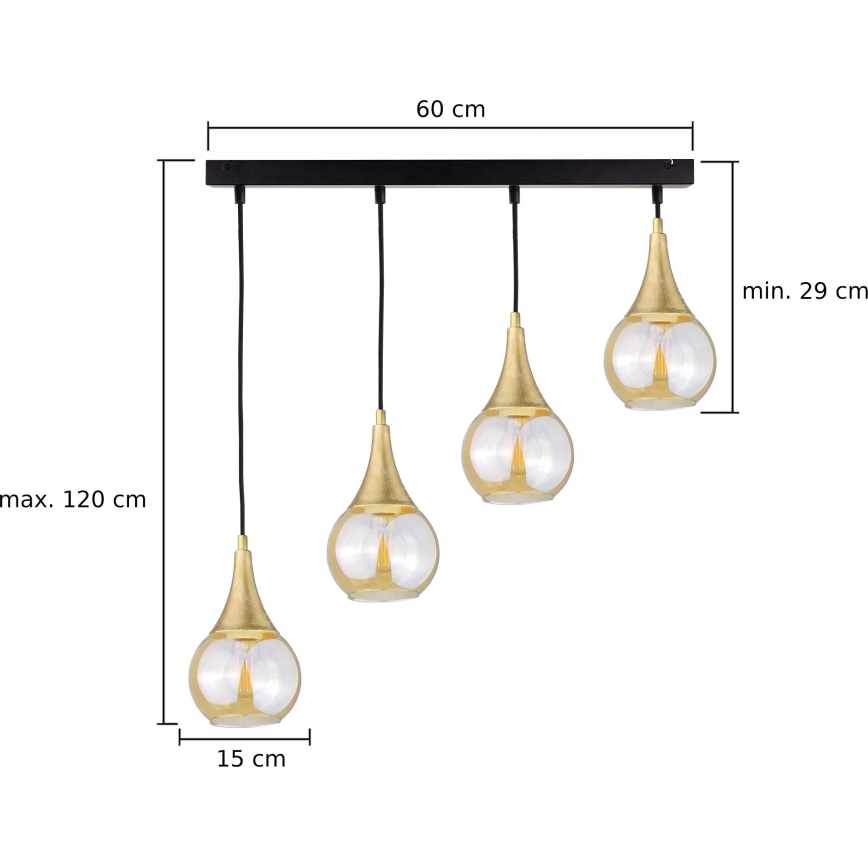 Κρεμαστό φωτιστικό οροφής  LACRIMA HONEY 4xE27/60W/230V
