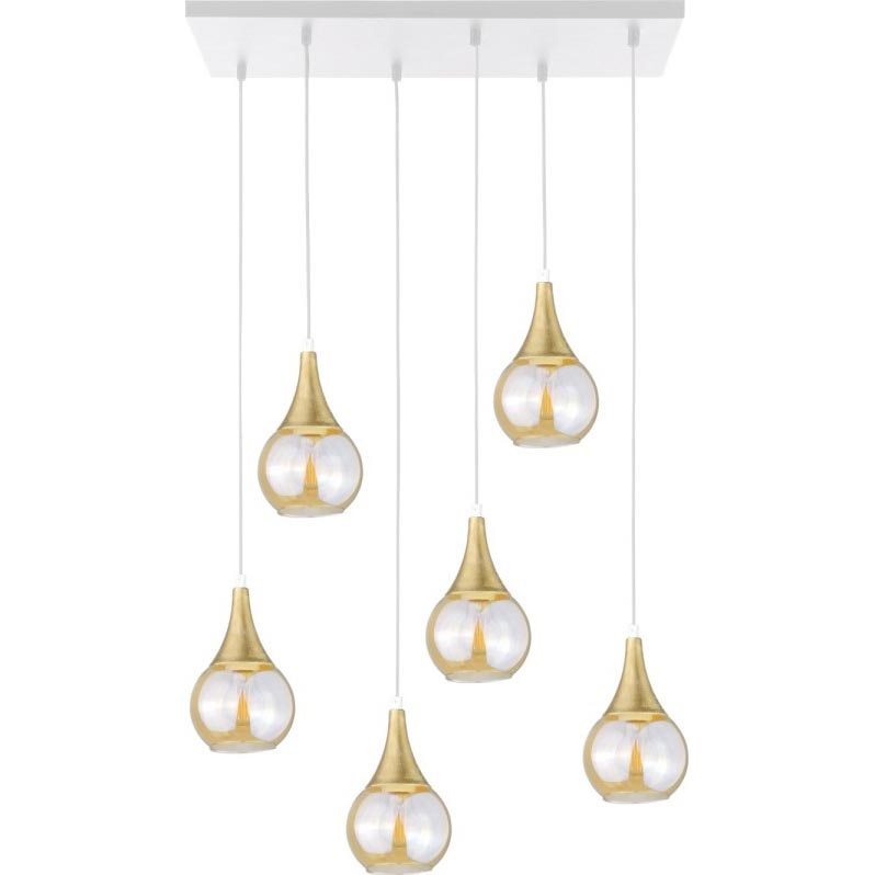 Κρεμαστό φωτιστικό οροφής LACRIMA HONEY 6xE27/60W/230V λευκό/χρυσό/φιμέ μπεζ