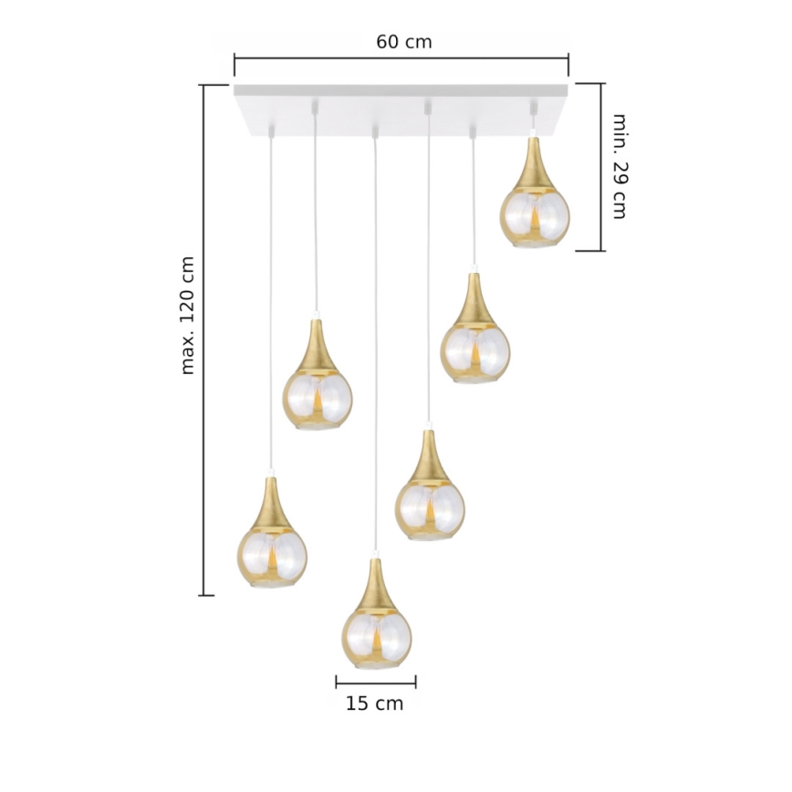 Κρεμαστό φωτιστικό οροφής LACRIMA HONEY 6xE27/60W/230V λευκό/χρυσό/φιμέ μπεζ
