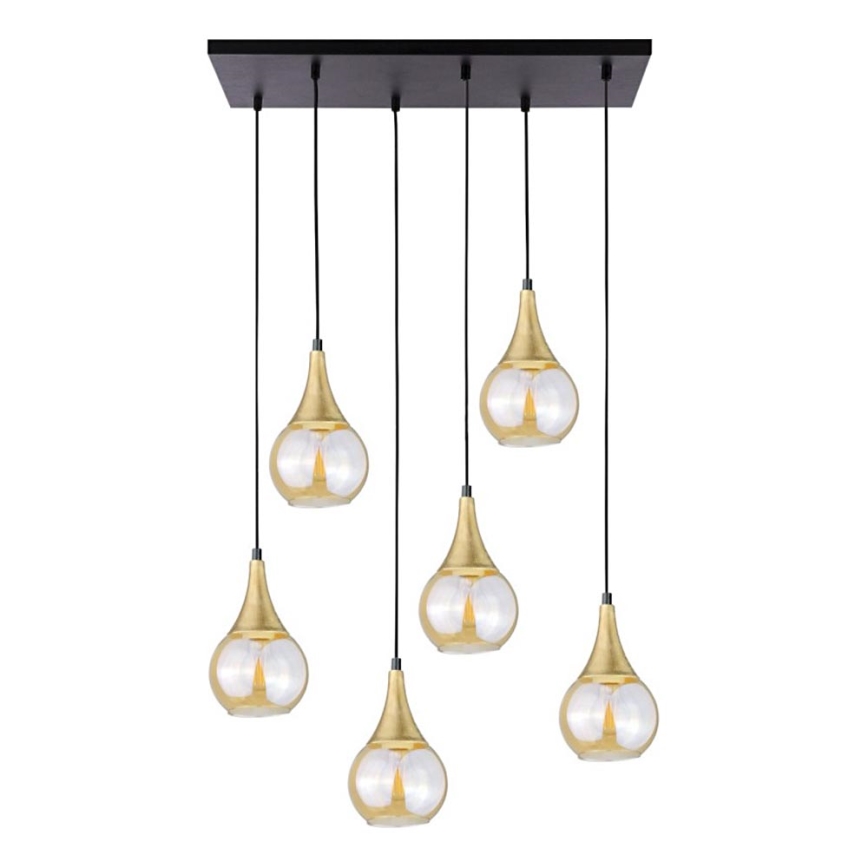 Κρεμαστό φωτιστικό οροφής LACRIMA HONEY 6xE27/60W/230V μαύρο/χρυσό/φιμέ μπεζ
