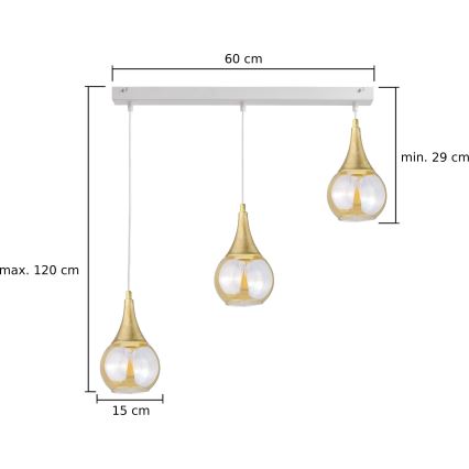 Κρεμαστό φωτιστικό οροφής LACRIMA WHITE 3xE27/60W/230V