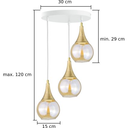 Κρεμαστό φωτιστικό οροφής  LACRIMA WHITE 3xE27/60W/230V διάμετρος 30 cm